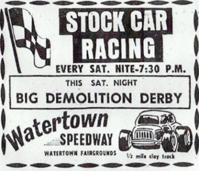Watertown Speedway
Lots of our drivers went to Watertown.  It was actually the fair grounds, but it was a great track.  Unfortunately we lost Woody Van Order here, but his life was celebrated at Kingston Speedway every year. 
Keywords: Kingston_Speedway Dirt_track Stock_car Watertown_Speedway
