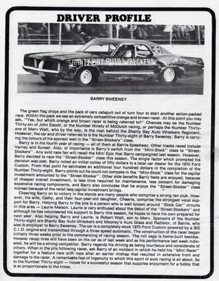 Barry Sweeneey  at Barrie Speedway
Barry Sweeney Driver Profile at  Barrie Speedway

Photo Credit: Rod McLeod
Keywords: Barry Sweeney Driver Profile at Barrie Speedway