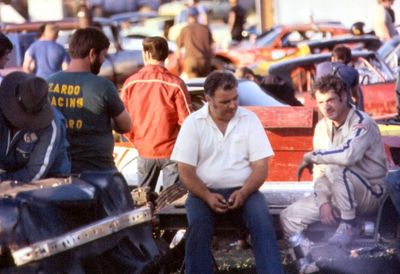 Earl Ross talking to Bill Zardo
Earl Ross talking to Bill Zardo,the guy working on his car with the hat) is Ontario driver Don Hawn-Riverglade Speedway(NB)-1980

Photo Credit: Mike Ettinger
Keywords: Earl Ross Bill Zardo Riverglade Speedway 1980 image
